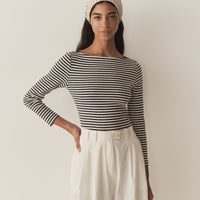 PAULETTE TEE -- NAVY NANTUCKET STRIPE